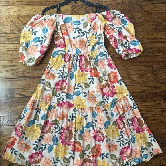 Euc- Vince Camuto Floral Off the Shoulder Stretch Cotton Midi Dress- size 2 - Picture 3 of 9